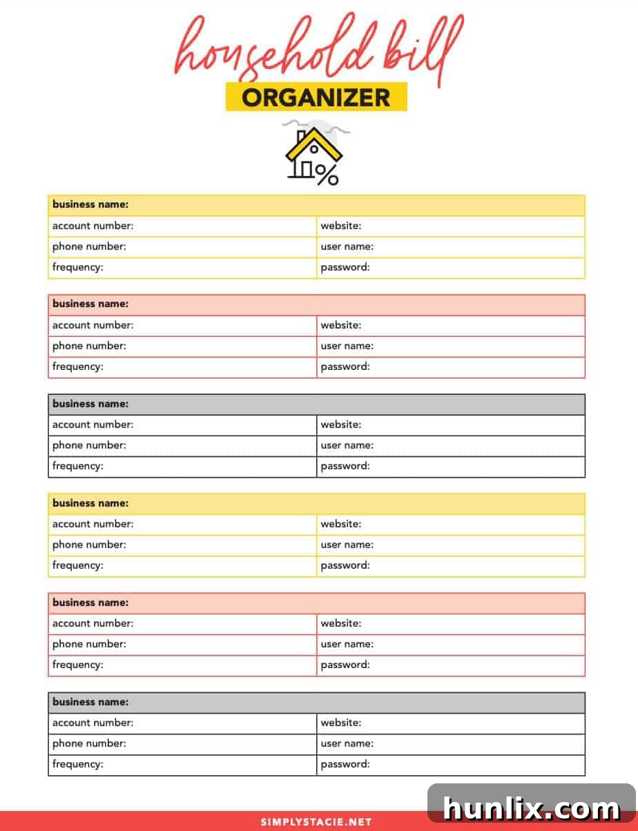 Conquer Financial Clutter: Free Printable Bill Organizers 3 Organize Your Bills with Free Printables - This set includes a Bill Payment Organizer and Household Bill Organizer will help keep you on track.