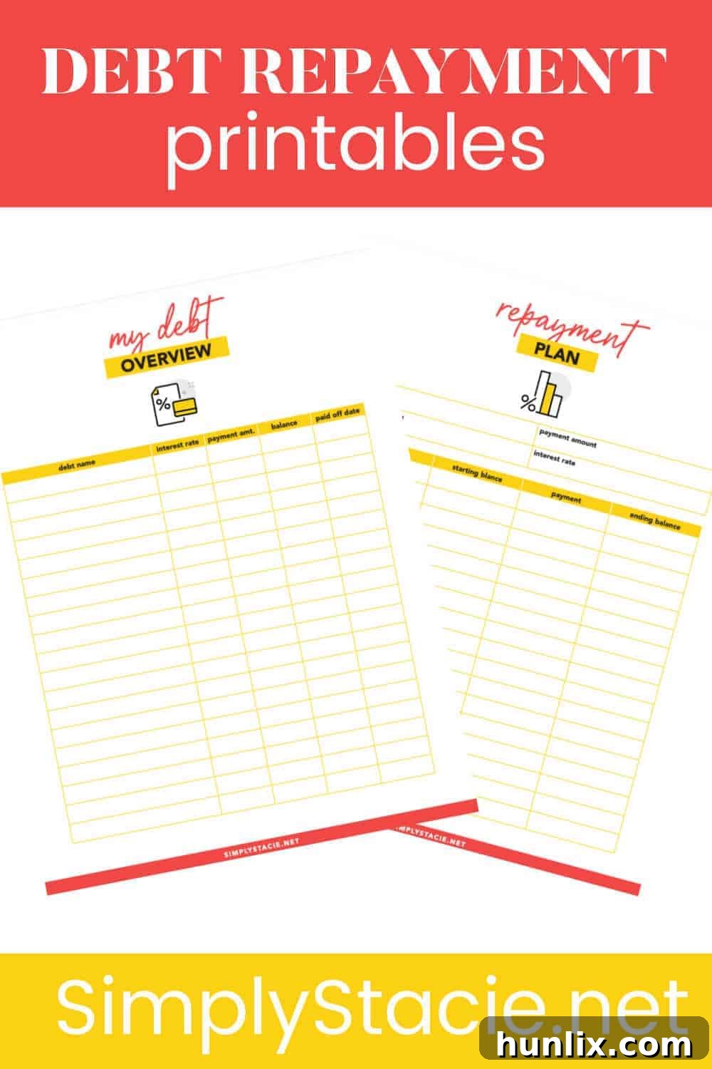 Debt Repayment Printables - Get organized and focused on improving your finances with these free debt repayment printables! This set includes a Debt Overview and Debt Repayment Plan.