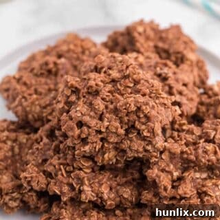 no bake chocolate peanut butter cookies on a white plate