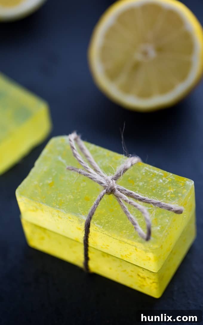 Three-ingredient Lemon Zest Soap bars, smelling fresh and clean, perfect for sensitive skin.