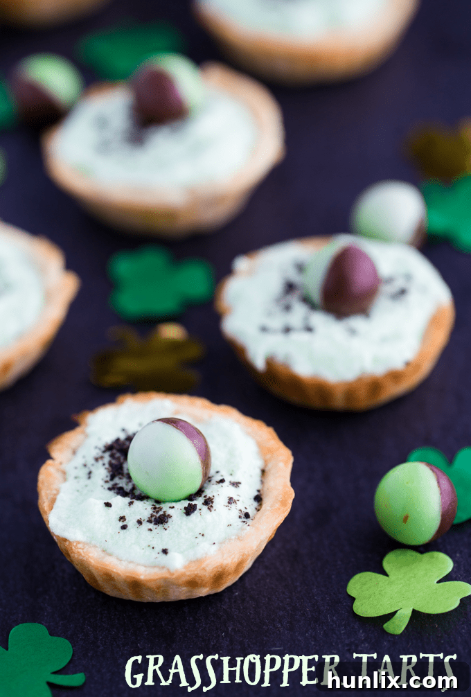 Emerald Mint Chocolate Tarts 3 Grasshopper Tarts - Made for mint chocolate chip lovers! These adorable, minty mini tarts are perfect for St. Patrick's Day or a birthday.