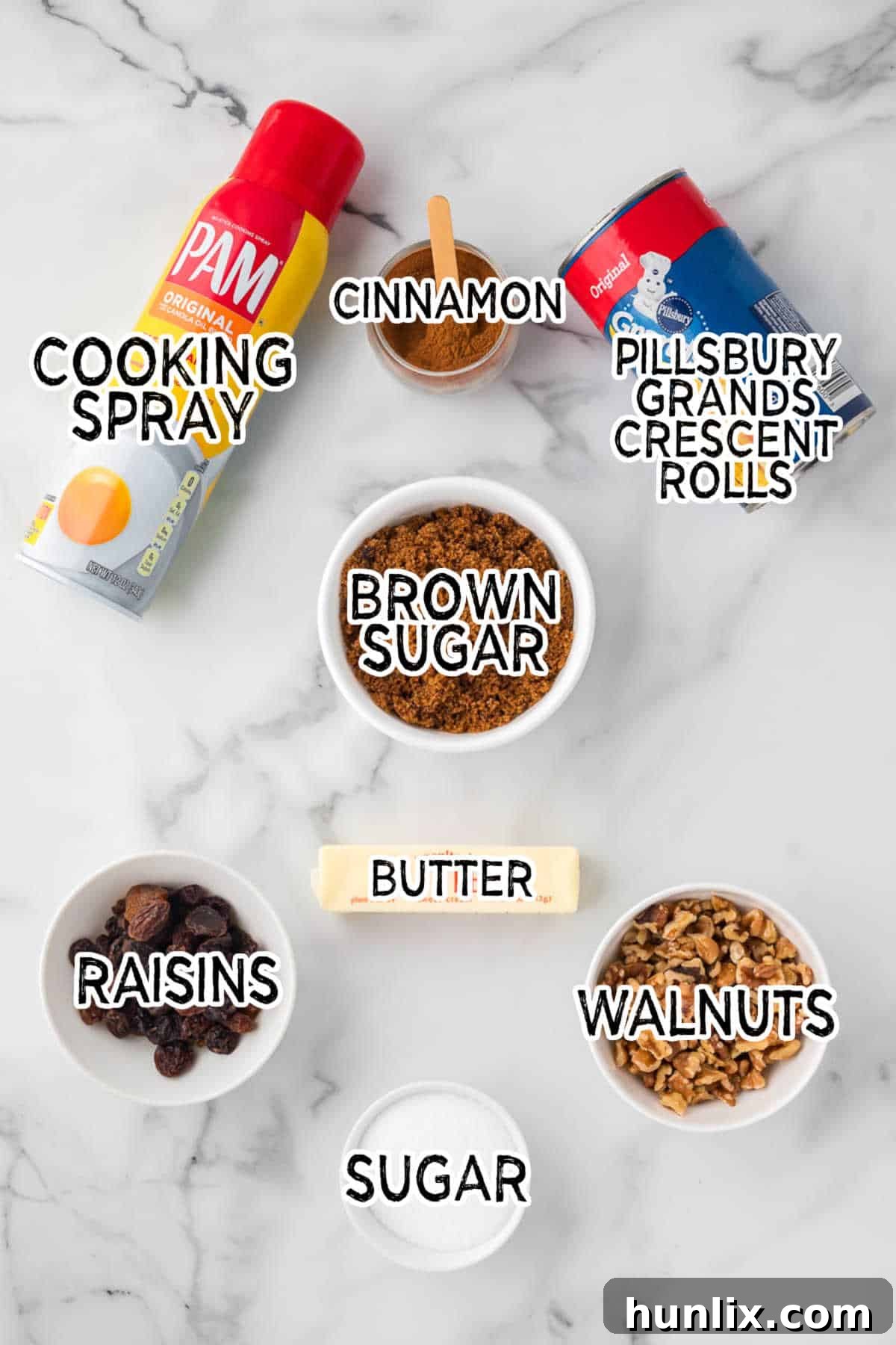 Caramel Cinnamon Monkey Bread 3 Ingredients on a white marble counter.