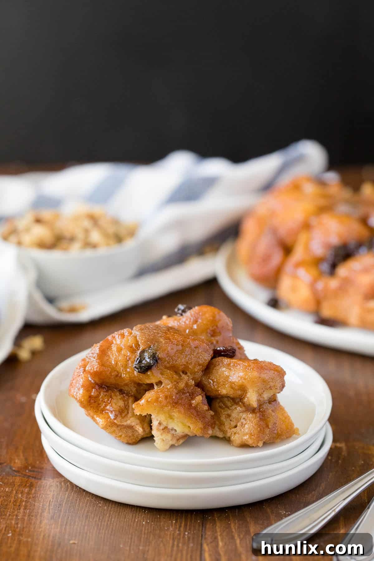 Caramel Cinnamon Monkey Bread 8 A piece of the recipe on a plate.