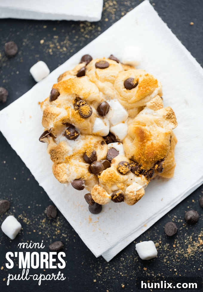 Mini S'mores Pull-Aparts - More s'mores please! These mini pull-apart desserts are quick and easy with ready-made dough. Only 4 ingredients!