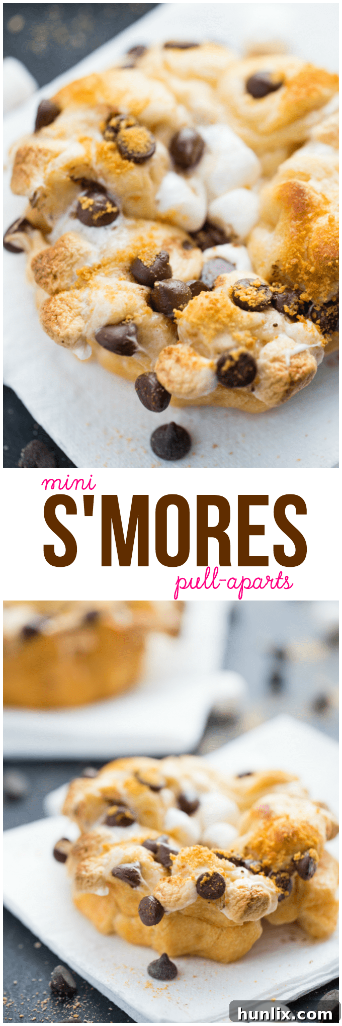 Mini S'mores Pull-Aparts - More s'mores please! These mini pull-apart desserts are quick and easy with ready-made dough. Only 4 ingredients!