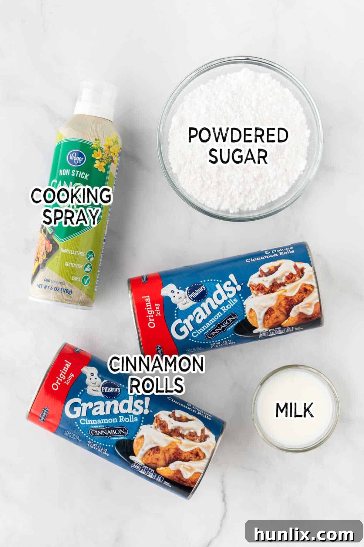 Ingredients to make cinnamon roll monkey bread.