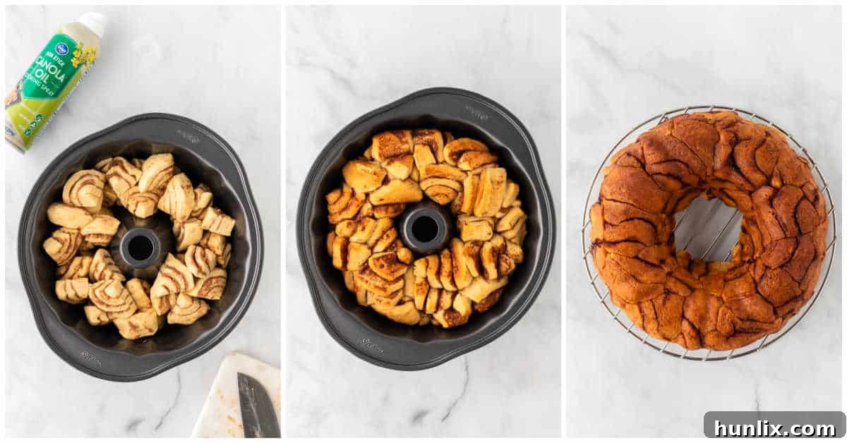 Steps to make cinnamon roll monkey bread.