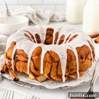 Cinnamon roll monkey bread on a platter.
