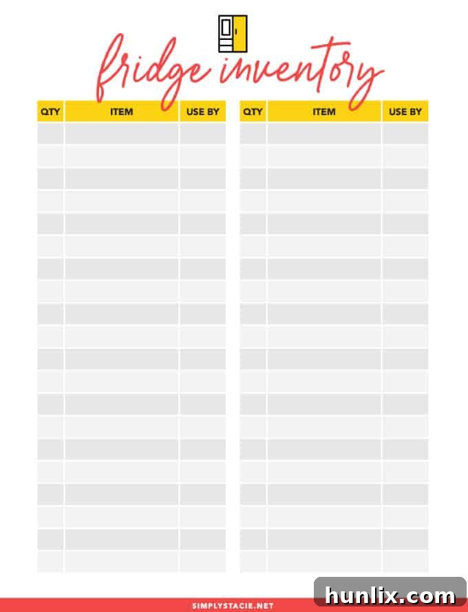 Fridge Inventory Printable: Your Guide to Managing Perishables, Condiments, and Leftovers to Minimize Waste