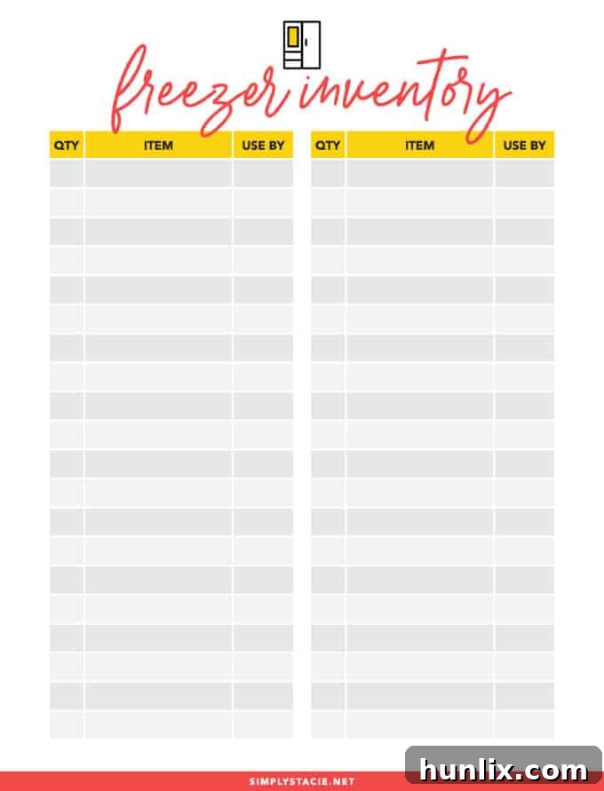 Freezer Inventory Printable: An Essential Tool for Tracking Frozen Meats, Meals, and Produce to Prevent Freezer Burn and Waste