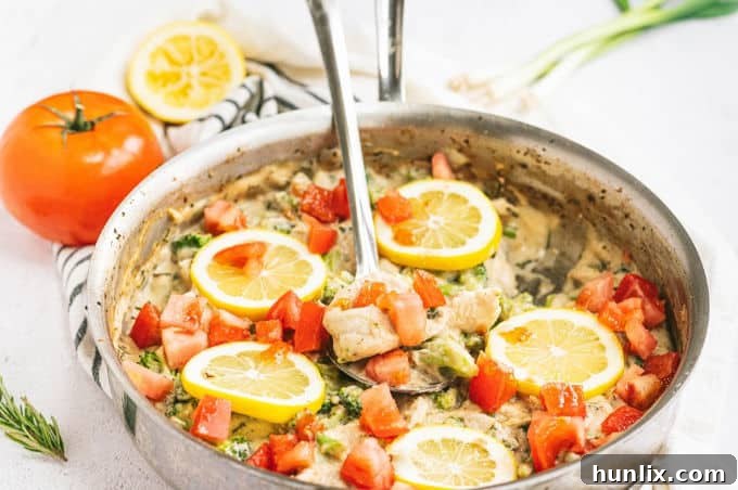 Zesty Lemon Herb Chicken Fettuccine 10 Another view of the Lemon & Herb Chicken Fettuccine dish, ready to be served