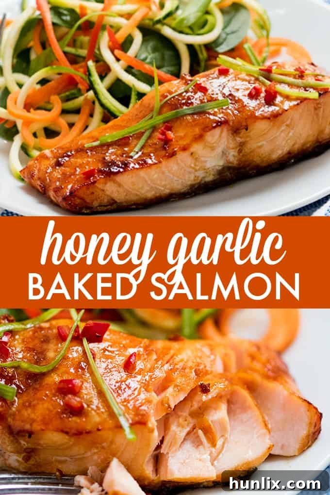 A step-by-step visual guide showing honey garlic salmon preparation, from marinating to golden-brown baking.