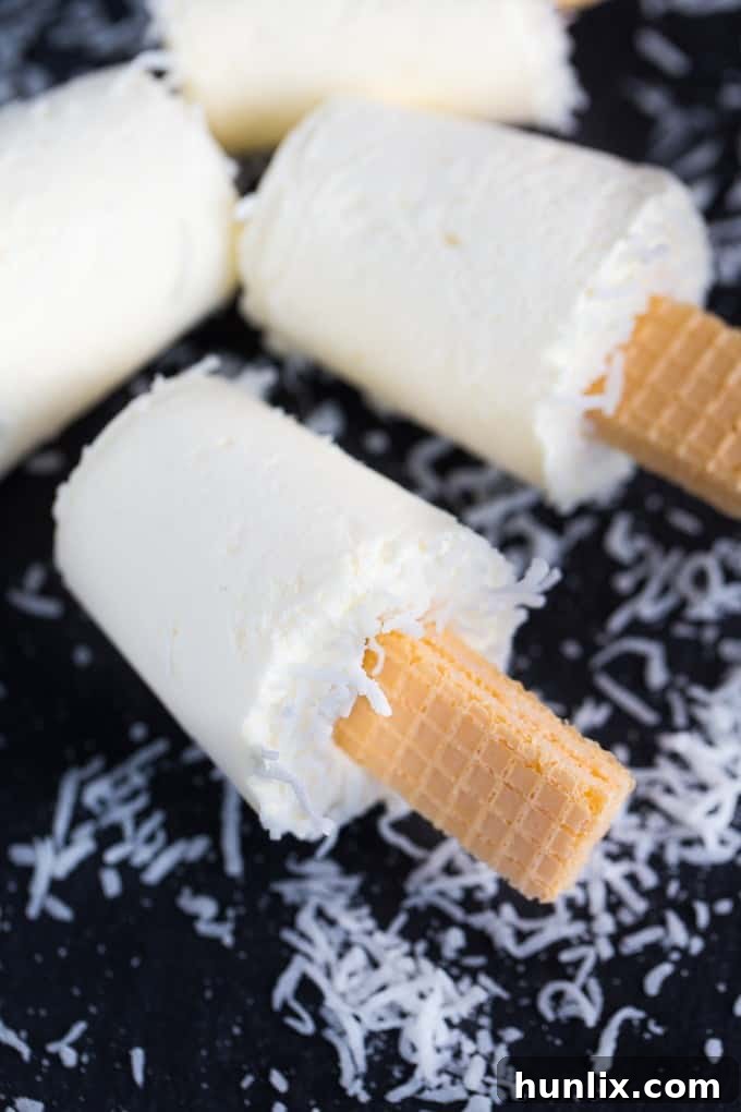Frozen Coconut Creme Ice Pops ready to be enjoyed