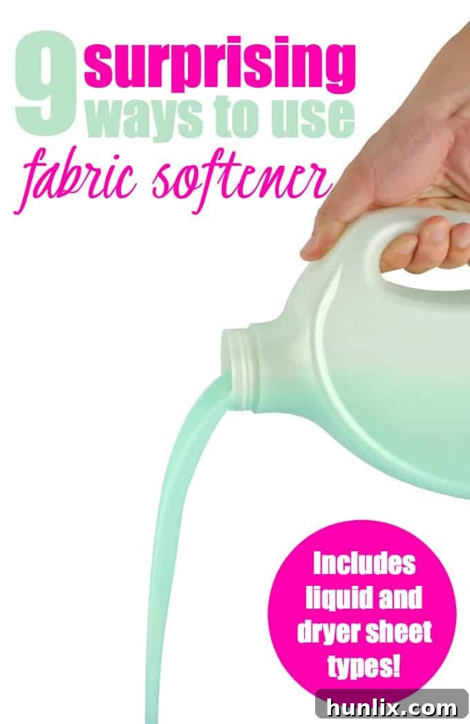 Fabric Softener Secrets: 9 Uses You Never Imagined 2 Fabric softener bottle and dryer sheets with a clean laundry basket, demonstrating versatile uses beyond regular laundry.
