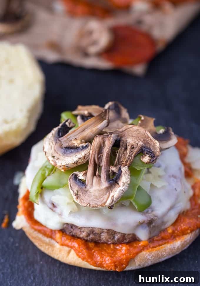 Tender grilled mushrooms added to the layers of a Deluxe Pizza Burger.