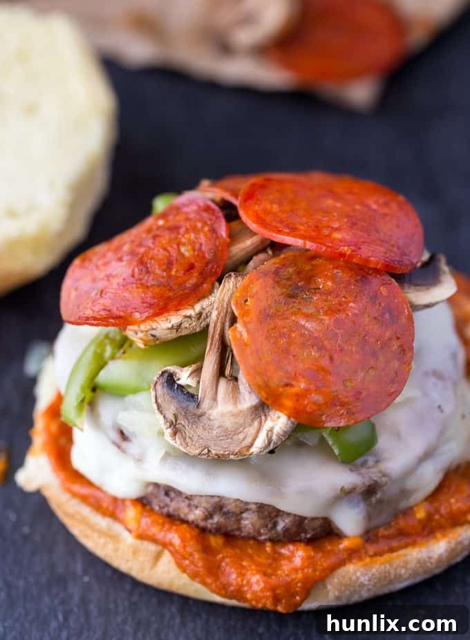 Crispy grilled pepperoni slices added to the fully loaded Deluxe Pizza Burger.