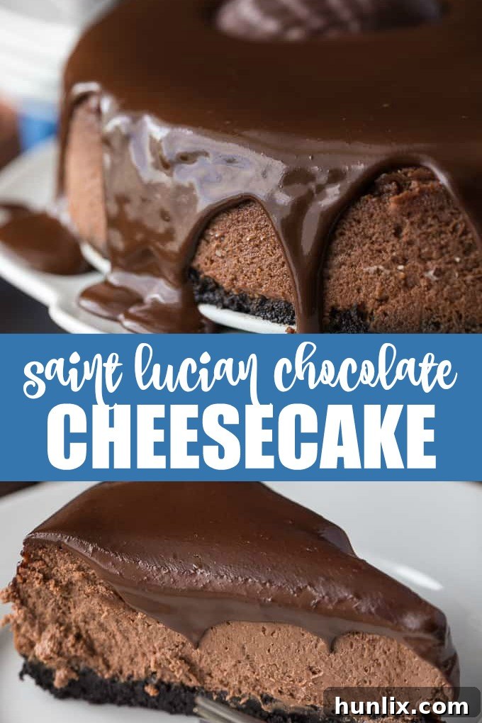 A tempting collage of the Saint Lucian Chocolate Cheesecake from different angles, highlighting its irresistible appeal and decadent layers.