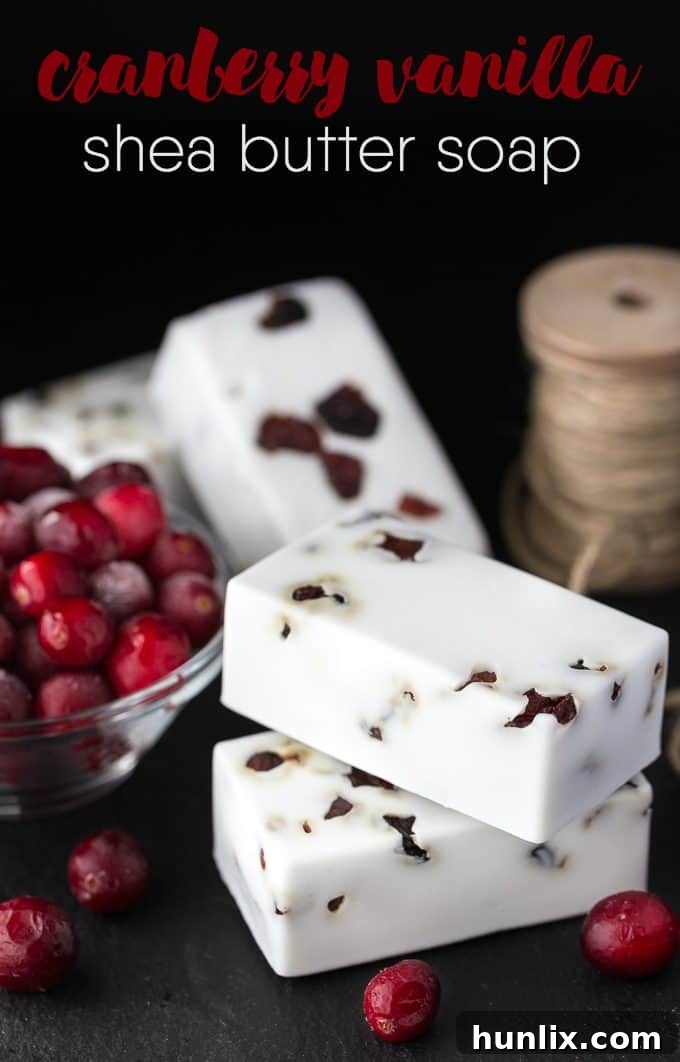Cranberry Vanilla Shea Butter Soap - Make your own DIY soap perfect for holiday gift giving. 