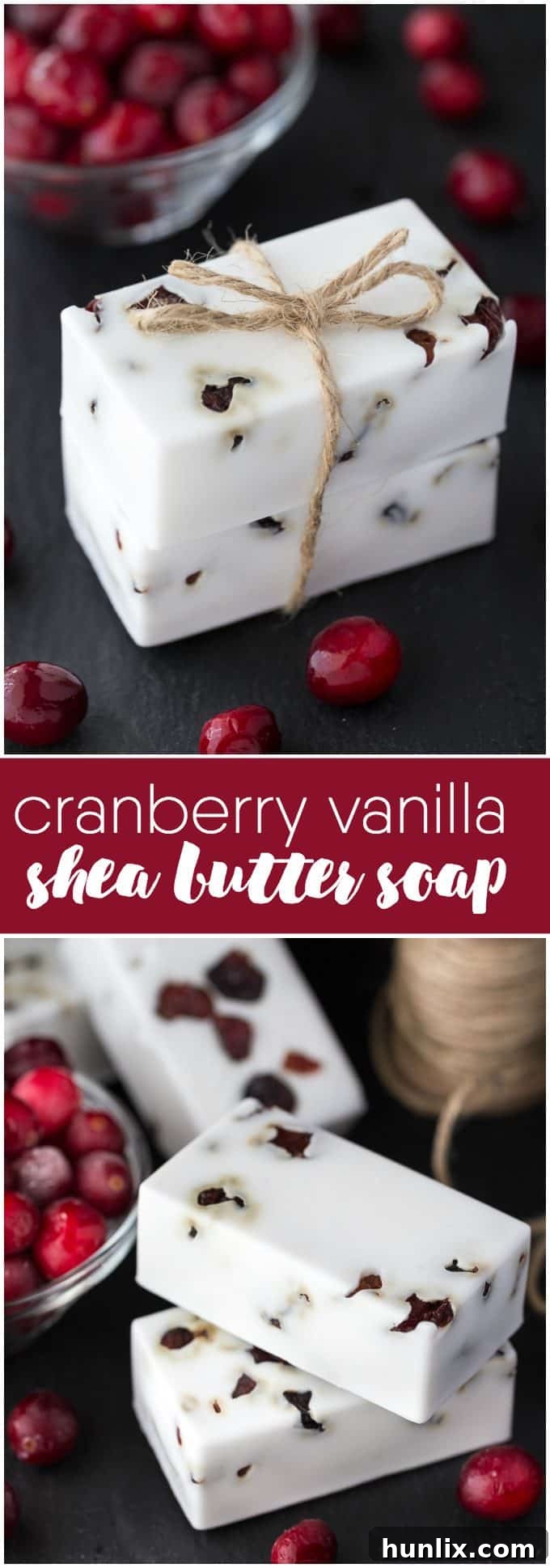 Cranberry Vanilla Shea Butter Soap - Make your own DIY soap perfect for holiday gift giving. 