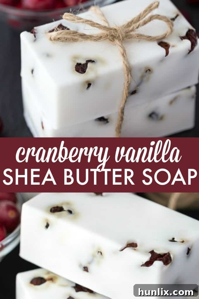 Cranberry Vanilla Shea Butter Soap - Make your own DIY soap perfect for holiday gift giving. 