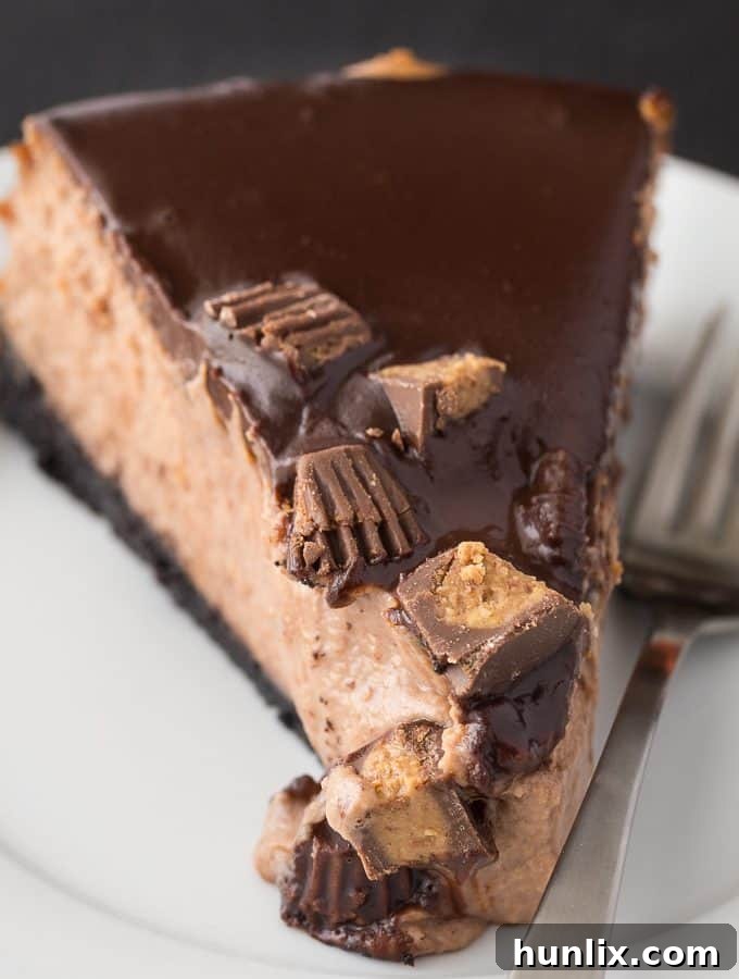 Reese Cheesecake baking in the oven, ready for its chocolate ganache topping.