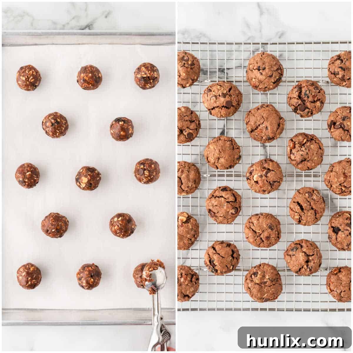 Freshly baked Cowboy Cookies cooling on a baking sheet, showing their perfectly golden edges and chewy centers.