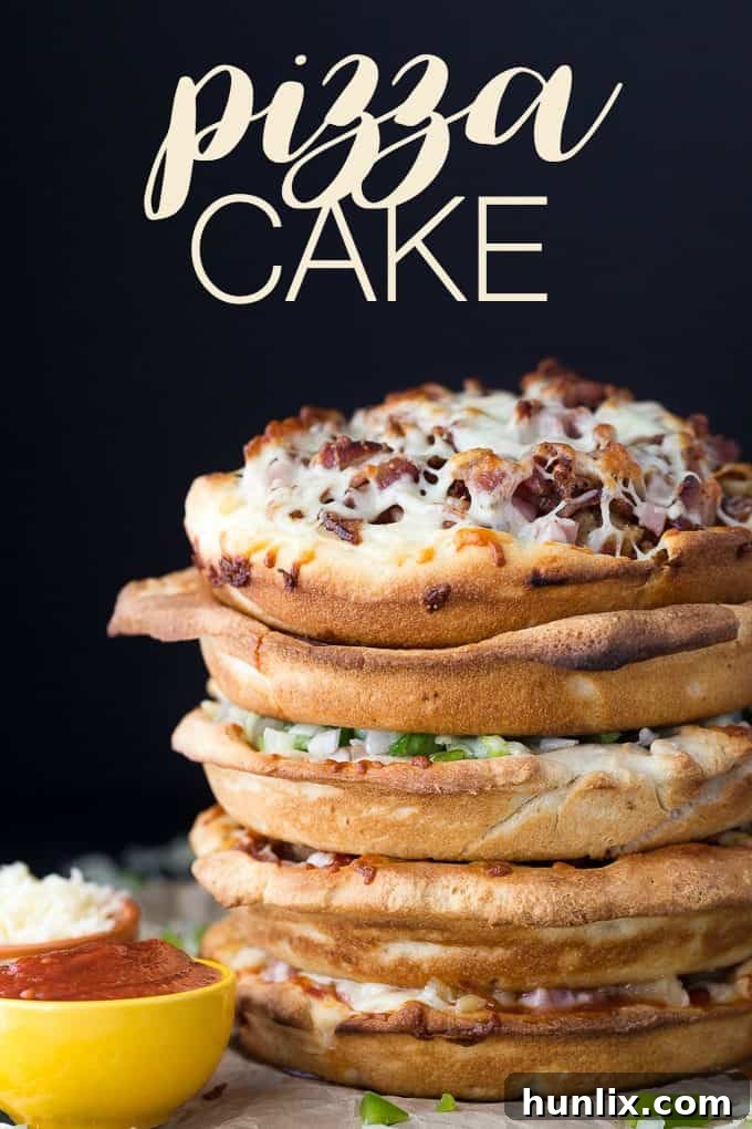 The Ultimate Pizza Stack 14 Pizza Cake - A pizza lover's dream! Every layer is a different flavor for when you can't decide between Meat Lovers and Canadian.