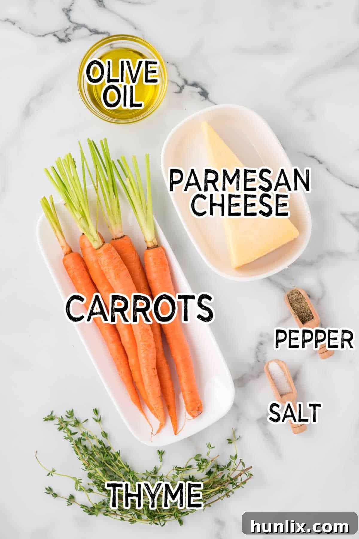 Ingredients to make parmesan roasted carrots.