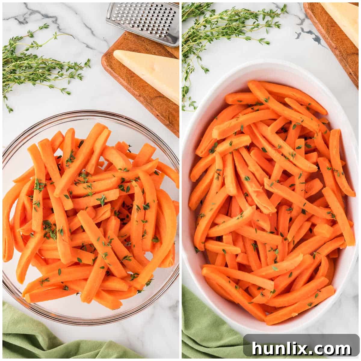 Steps to make Parmesan roasted carrots.