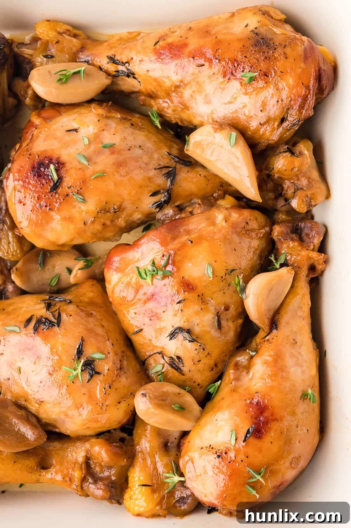 Close up of 40 clove garlic chicken.