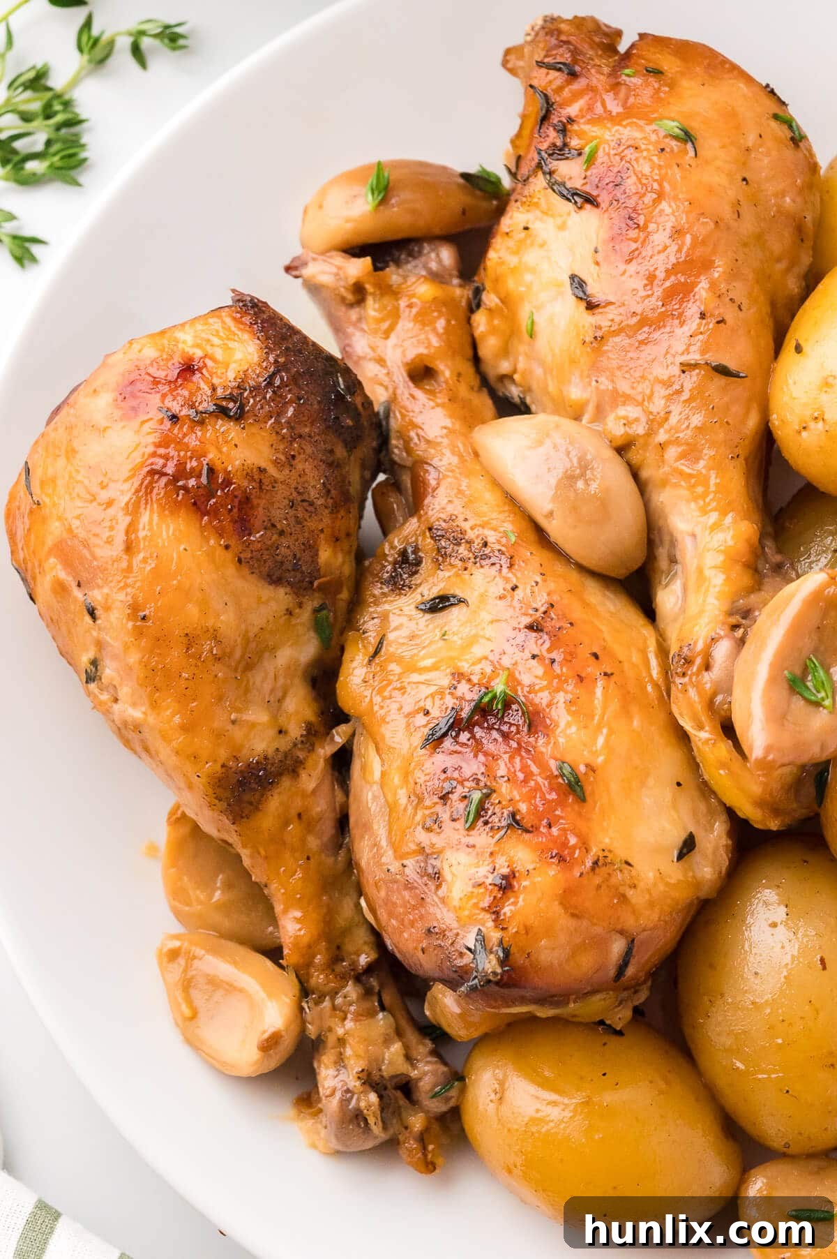 40 clove garlic chicken on a plate.