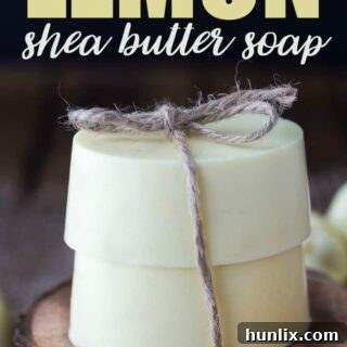 Zesty Lemon Shea Butter Bar 5 Lemon Shea Butter Soap - a creamy, smooth, and fresh DIY soap that leaves skin feeling soft and makes a lovely homemade gift.