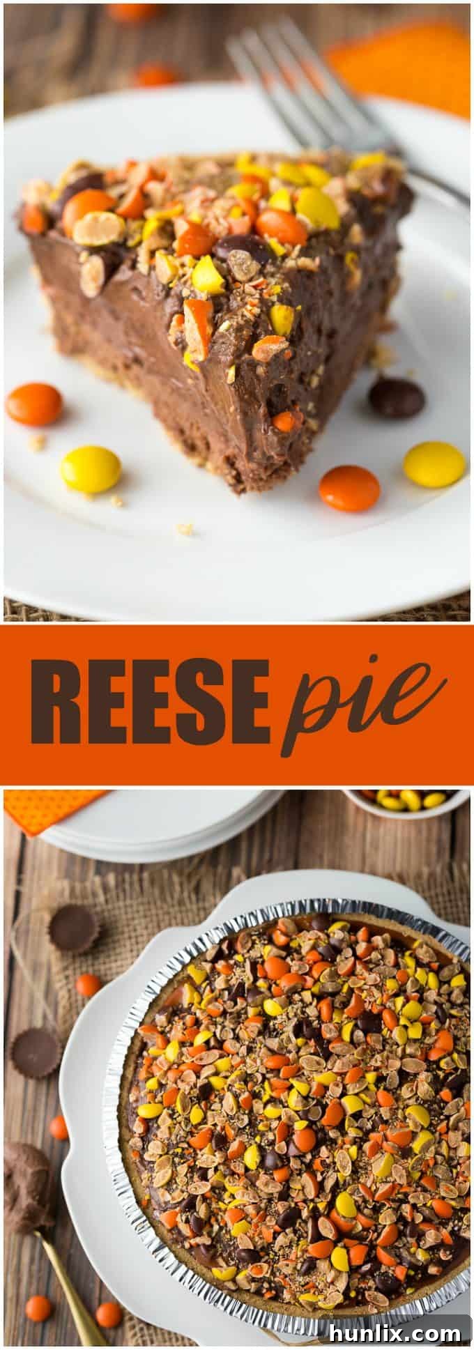 REESE Pie - This decadent no-bake dessert is all about REESE! It has a thick rich layer of REESE Spreads followed by a layer of REESE Peanut Butter Cups. Top that with a creamy, smooth chocolate/peanut butter pudding layer and a REESE’S Pieces colourful finish. 