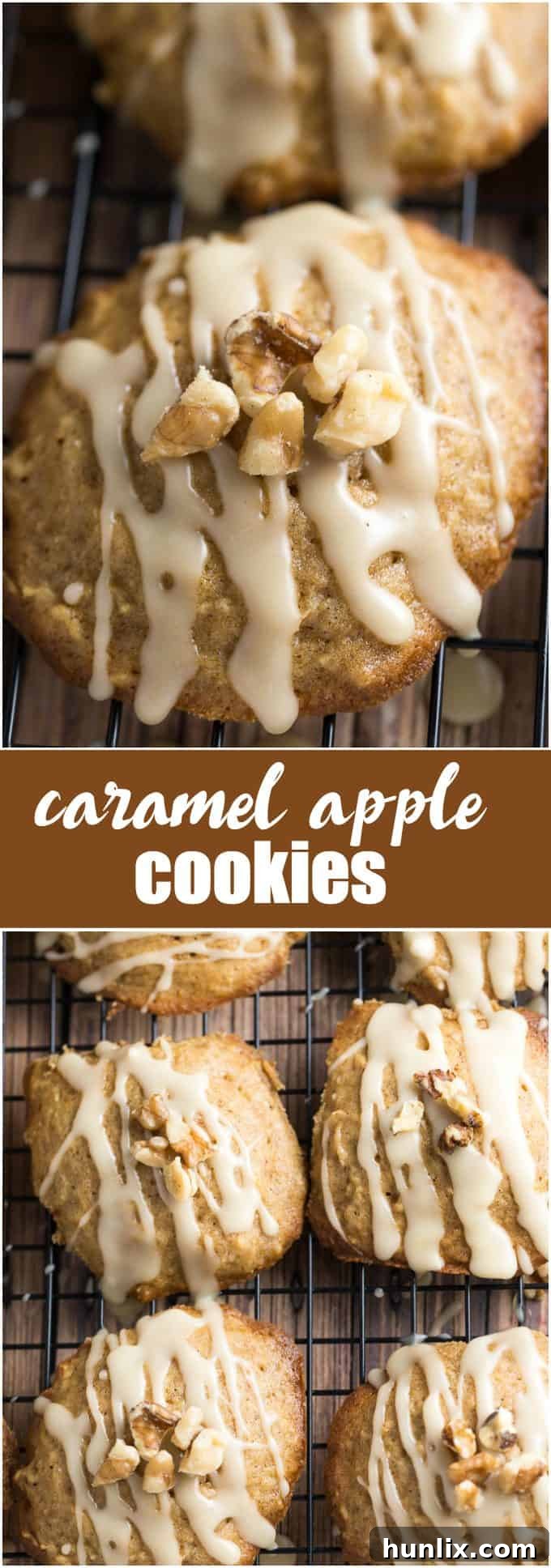 Another appealing collage of Caramel Apple Cookies, highlighting the finished dessert.