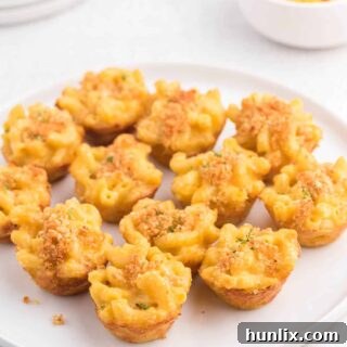 A single mac and cheese cup on a white plate.