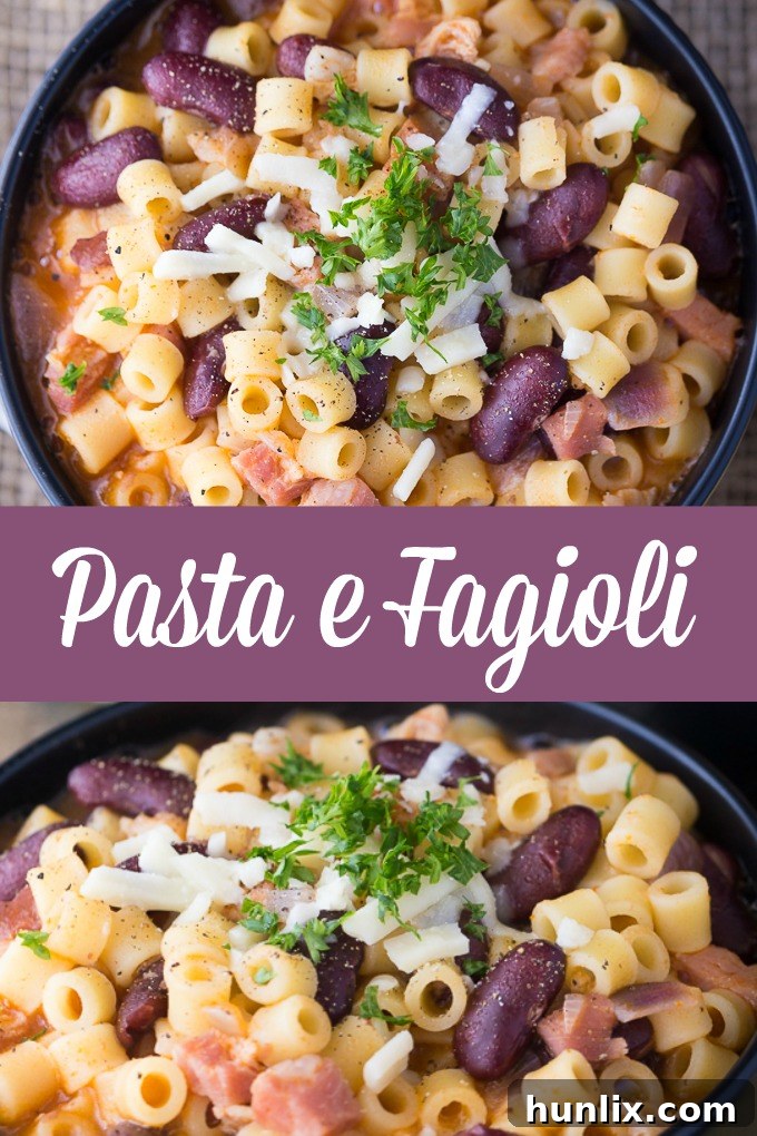 Pasta e Fagioli - This classic Italian noodle soup is so hearty and comforting! Pancetta and kidney beans mixed with fun round noodles and Asiago cheese.