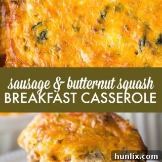 Sausage & Butternut Squash Breakfast Casserole - A delicious, hearty and easy breakfast casserole recipe perfect to serve to your holiday guests!