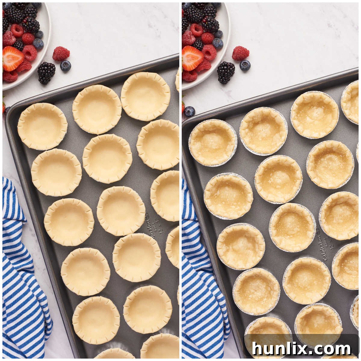 Tart shells cooling on a rack, ready for filling.