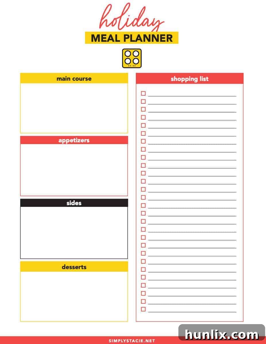 Holiday Meal Planner Free Printable - Plan out your next holiday meal or dinner party with family and friends with this essential free printable for stress-free entertaining.