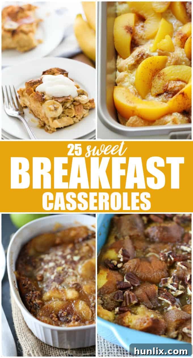 Brunch Bliss Casseroles 2 A vibrant collage showcasing a variety of delicious sweet breakfast casseroles, perfect for easy make-ahead brunches and cozy family mornings.