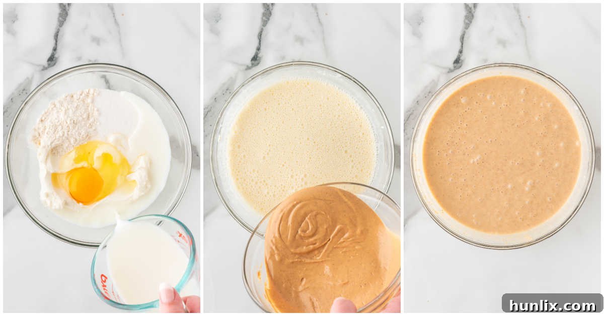 Collage illustrating the creation of the peanut butter cheesecake layer.