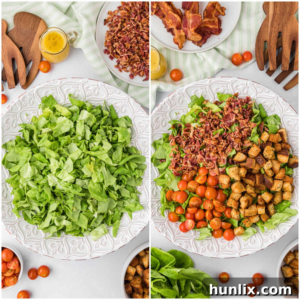 Deconstructed BLT Salad 6 Steps for making BLT salad: combining all ingredients in a large bowl.