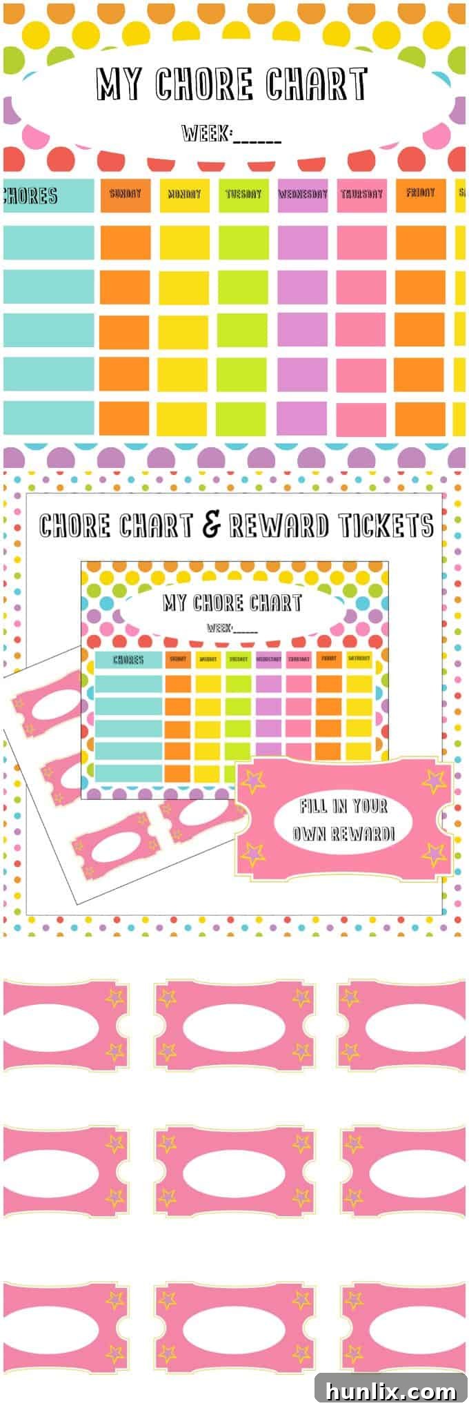 Free Printable Kids Chore Chart and Incentive Coupons 5 Free Chore Chart & Reward Tickets Printable - Motivate and organize your kids to earn their keep around the house!