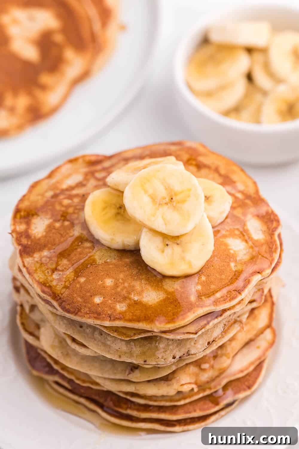 Close-up of mashed banana, a key ingredient for these pancakes
