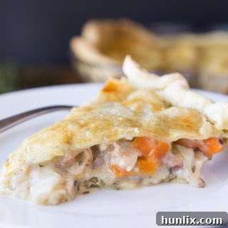 Rustic Bacon, Herb & Vegetable Pie - A hearty, dairy-free pie filled with fresh vegetables, fragrant herbs, and savory bacon, all in a luscious creamy sauce.