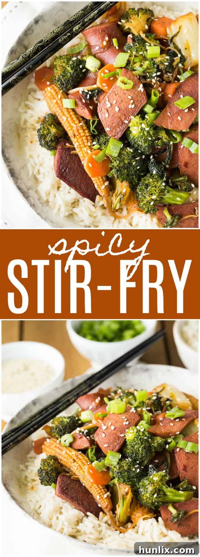 Spicy Stir-Fry - Spicy chicken frankfurters add an extra kick of fiery flavour to a stir-fried vegetable medley.