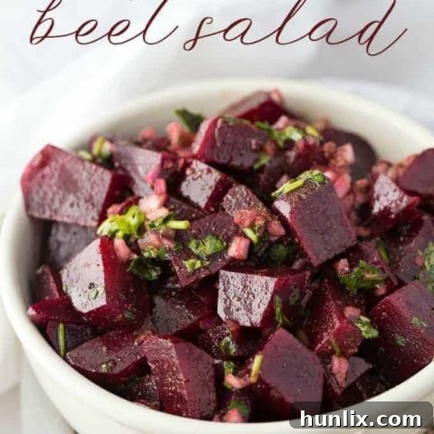 Naturally sweet and colorful Moroccan beet salad, a light Middle Eastern side dish with parsley, cilantro, and cumin.