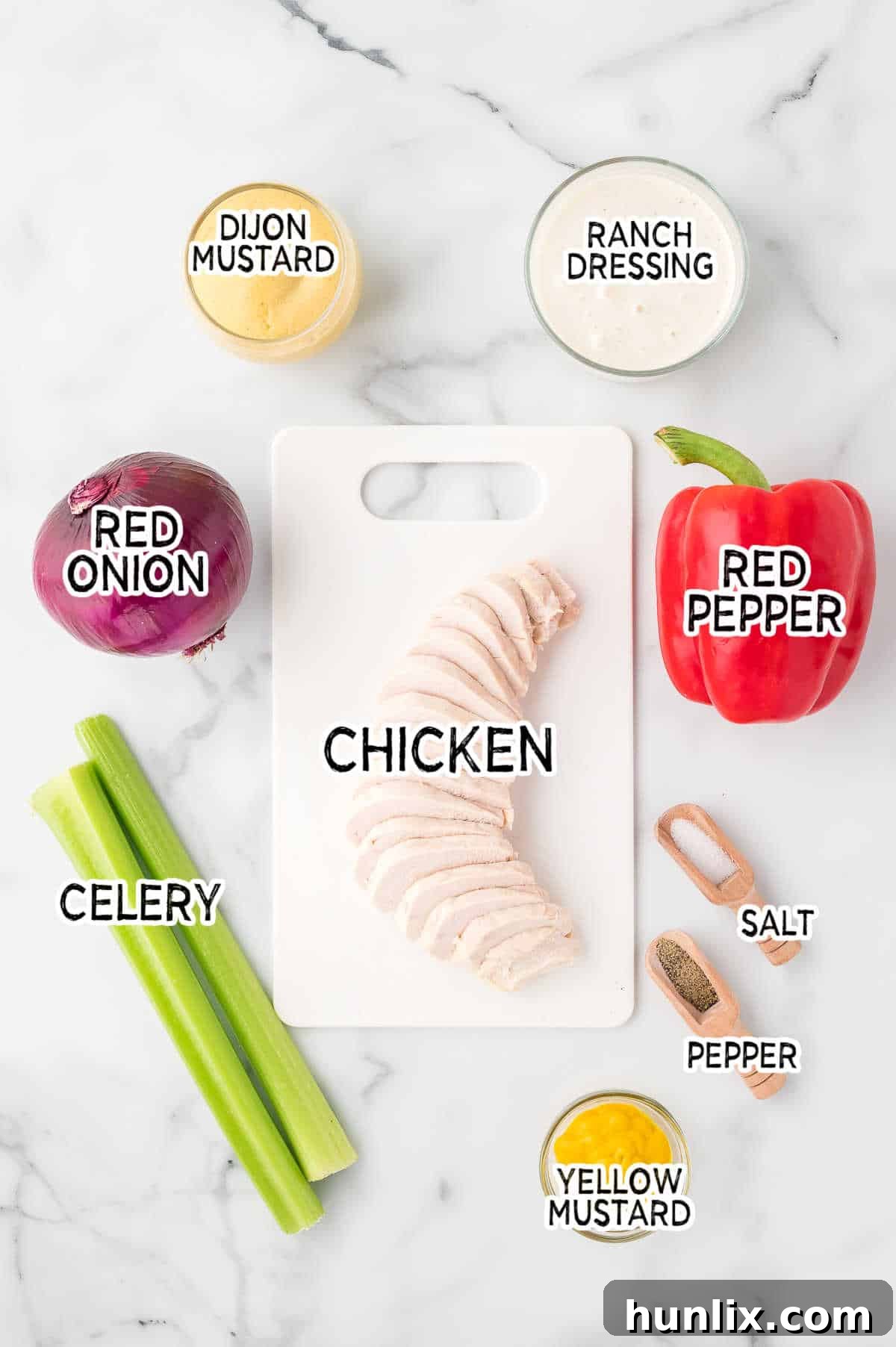 Mustard chicken salad ingredients.