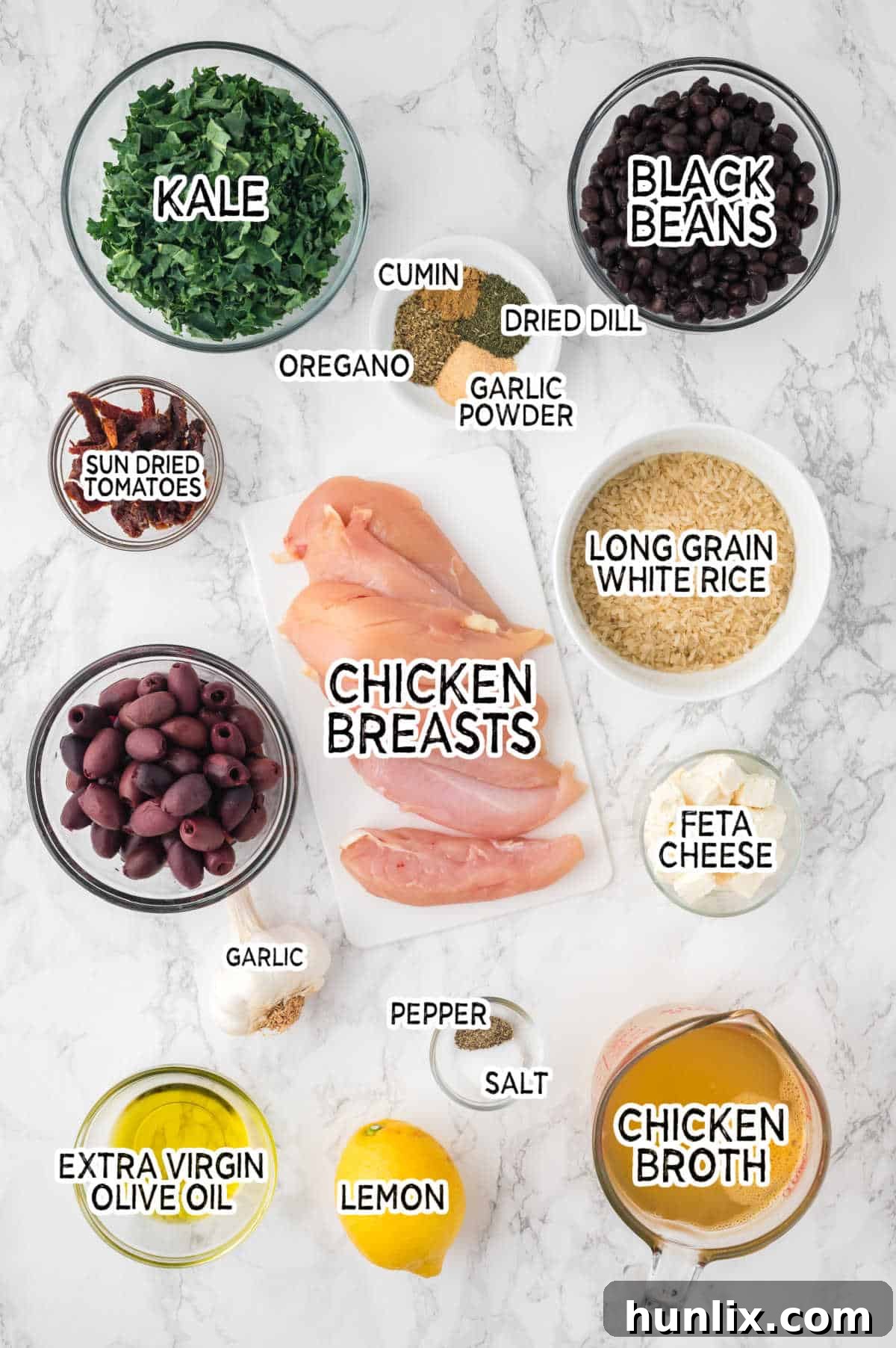 Vibrant Mediterranean Chicken Rice Bowl 3 Mediterranean chicken and rice bowl ingredients.