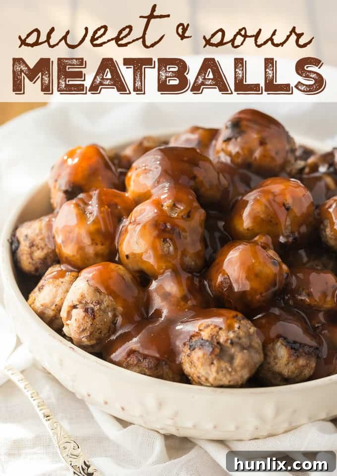 Glazed Sweet and Tangy Meatballs 3 Sweet and Sour Meatballs - Your favorite Chinese dish becomes a crowd-pleasing appetizer. These easy meatballs are smothered in a sweet and tangy sauce and ready in 30 minutes.